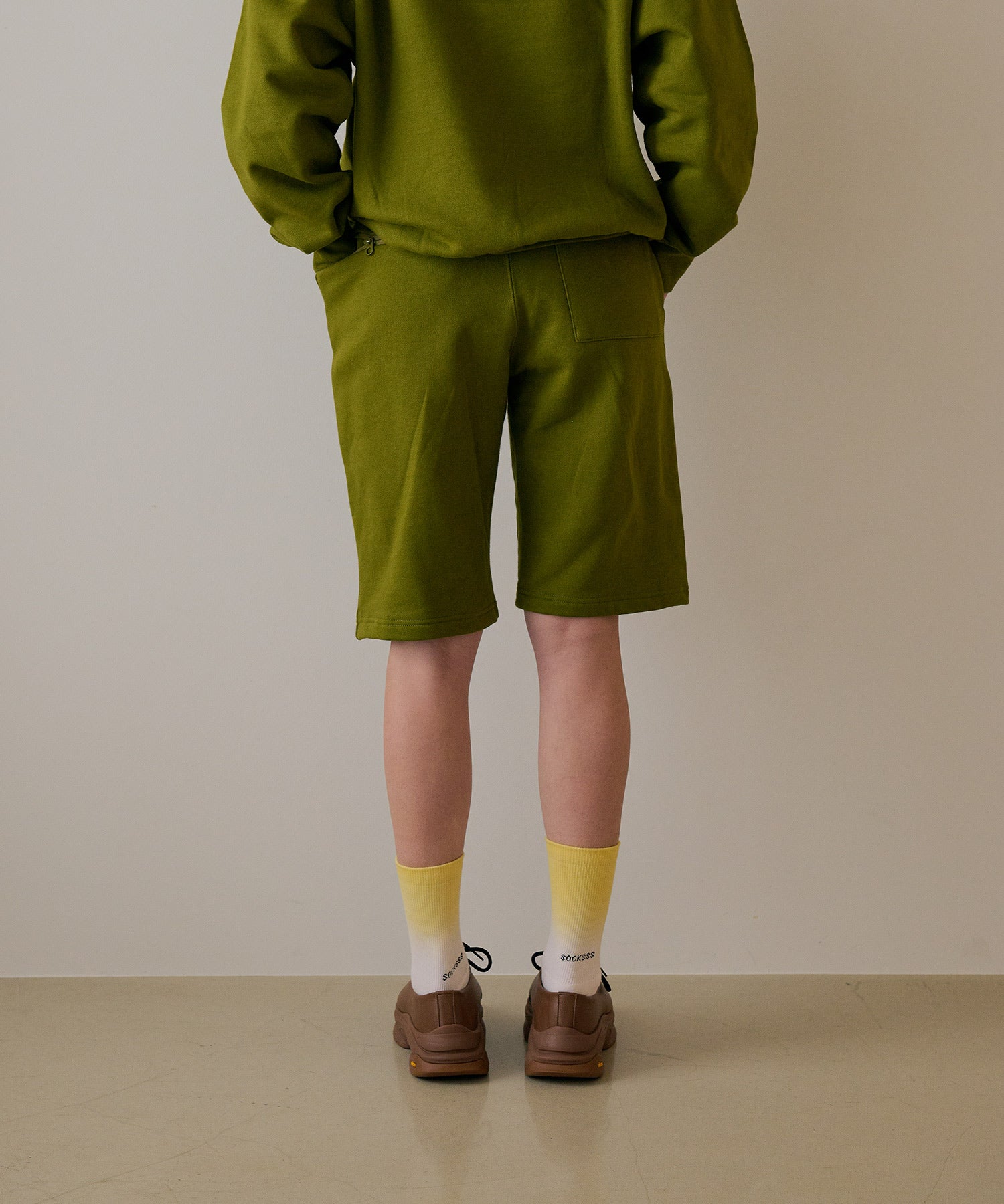 Unisex] Packable Sweat Shorts (Green Tea) | オーガニックコットン
